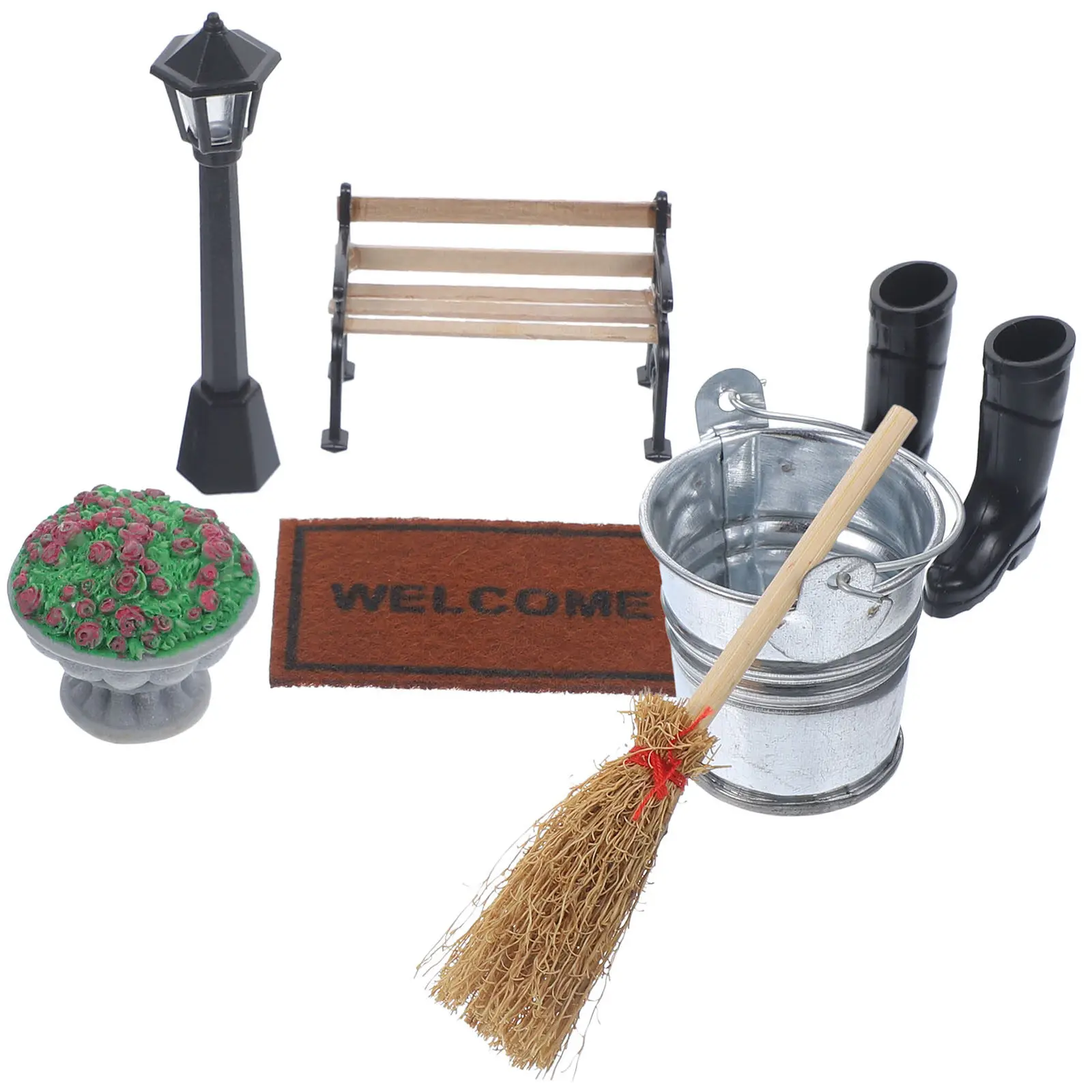 

1Set Park Themed Mini Decor Set Safe Resin Wood Materials for Mini House Park Layout Micro Garden Bench Ornament Sand Table