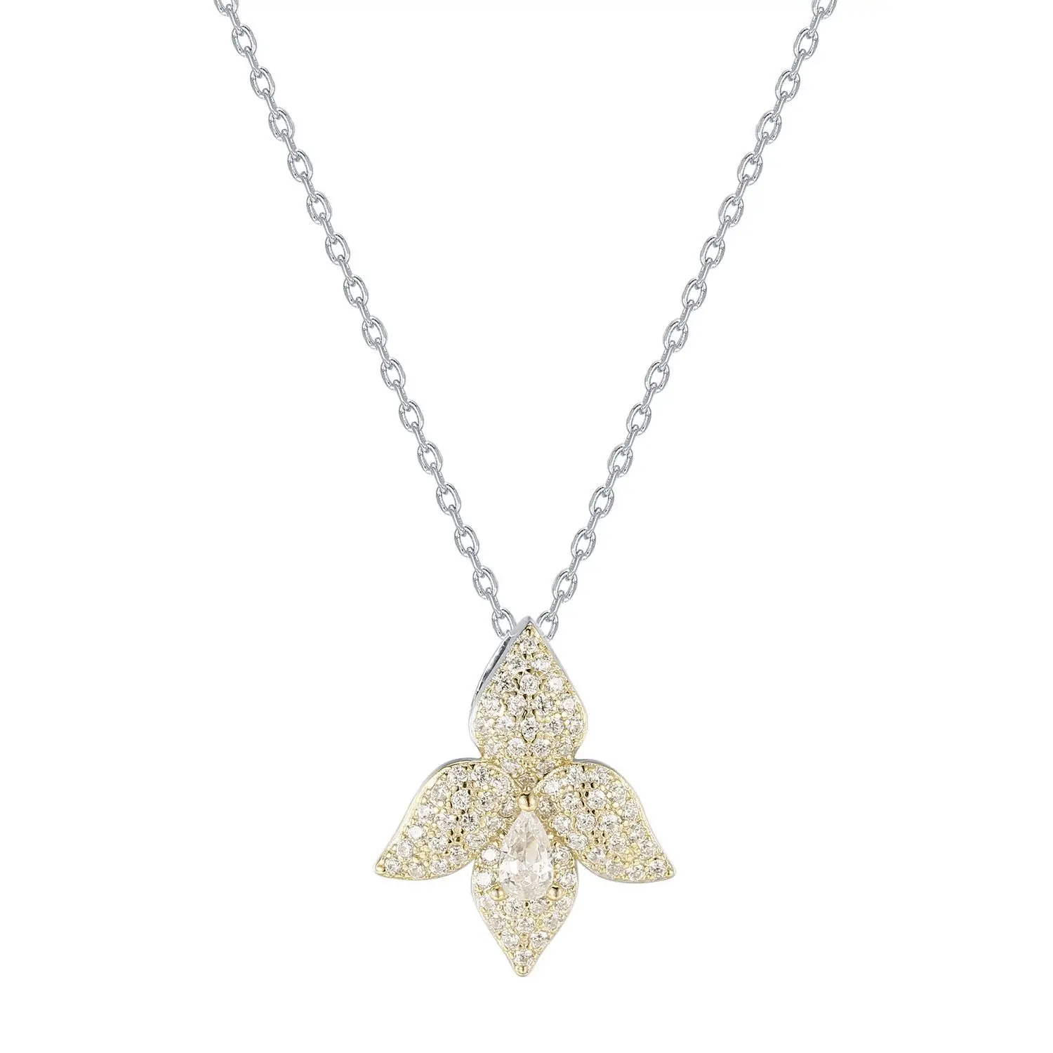 

Hot selling S925 sterling silver inlaid with diamond flower collarbone chain, fashionable and shining women's pendant necklace