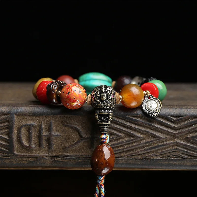 style cultural jewelry,multi-treasure bracelet,single-loop reflux bone,red agate material,glass,copper clasp purple gold rat