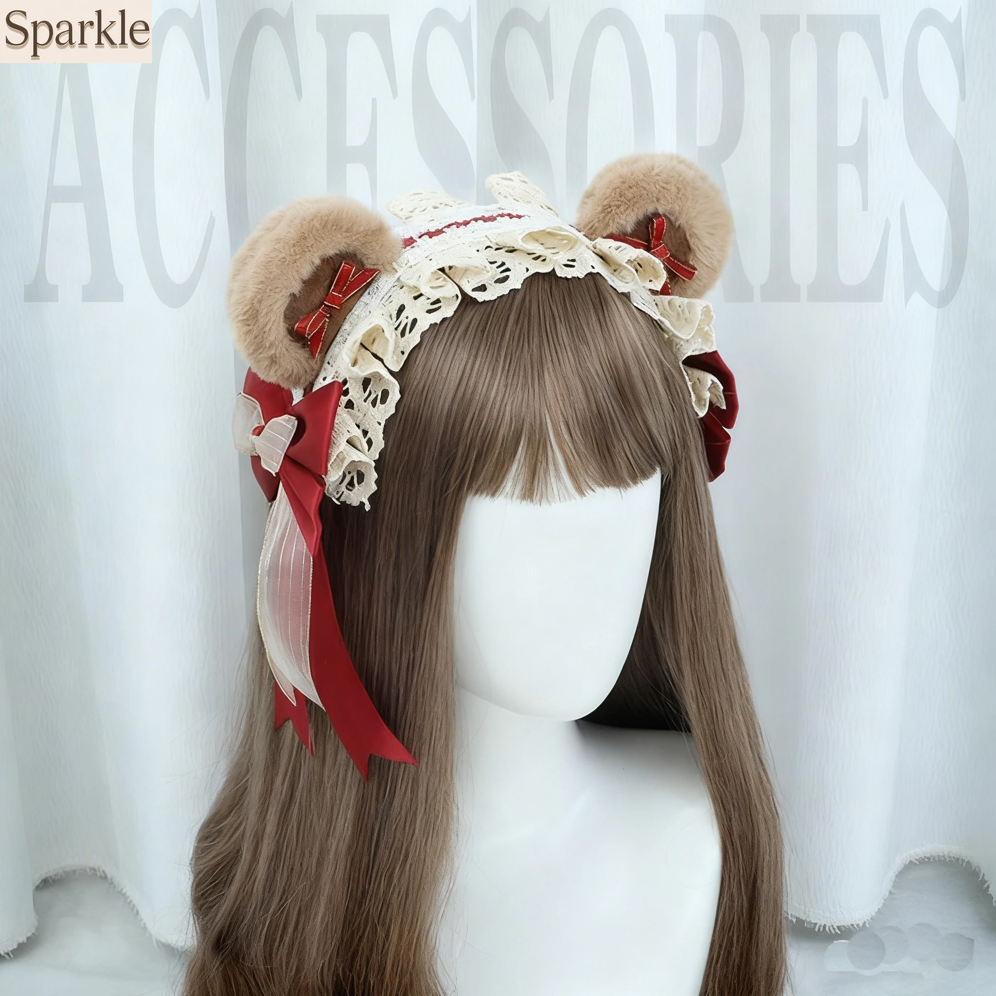 Handmade Lolita Hair Band with Fluffy Bear Ears Cute Cosplay Comic EarPin Fashion Accessory Kawaii Headwear Hair Clip Jewelry