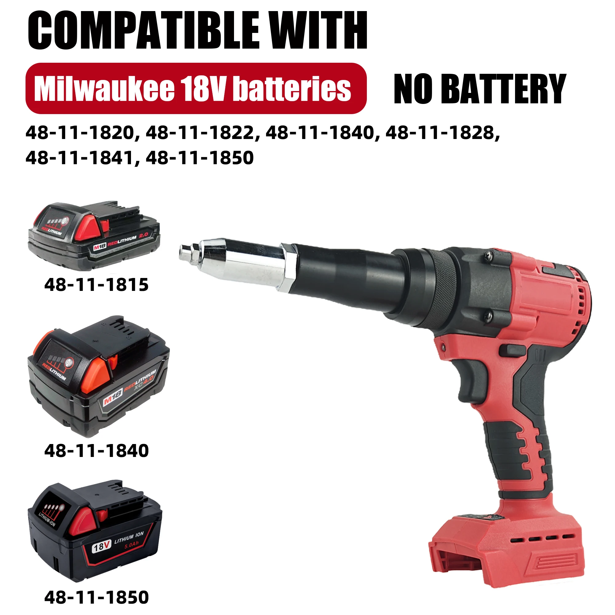 Brushless Electric Rivet Gun 2.4mm-4.8mm Automatic Riveter Rivet Hand Tool with LED Light (Batteries not included)