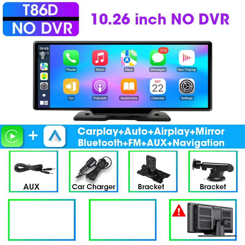 10,26-inch Carplay-scherm voor auto, draadloze CarPlay en Android Auto universele autoradio multimedia videospeler, BT AUX FM-autospeler - afbeelding 1