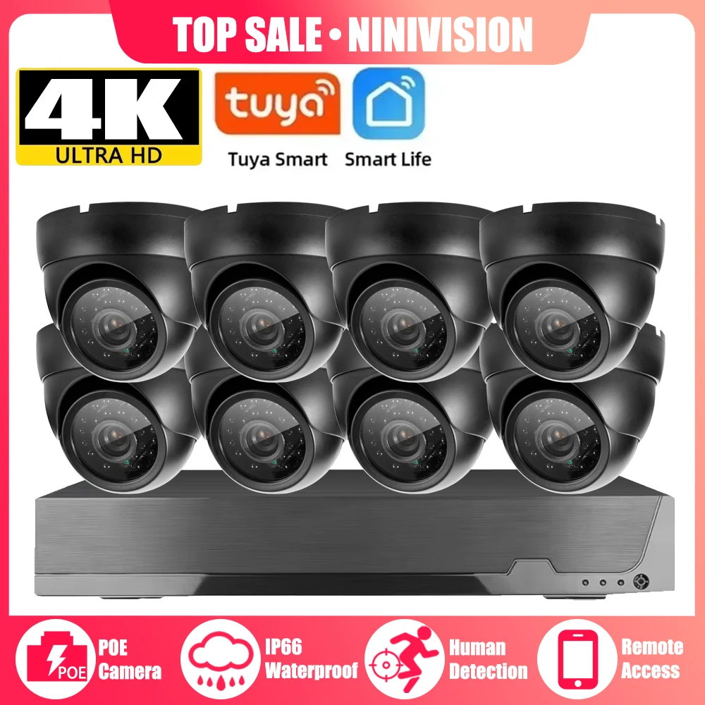 

4K Tuya POE CCTV Camera Security System Kit 8CH 8MP NVR Set Indoor Home IP Dome Monitoring Camera System Video Surveillance Kit