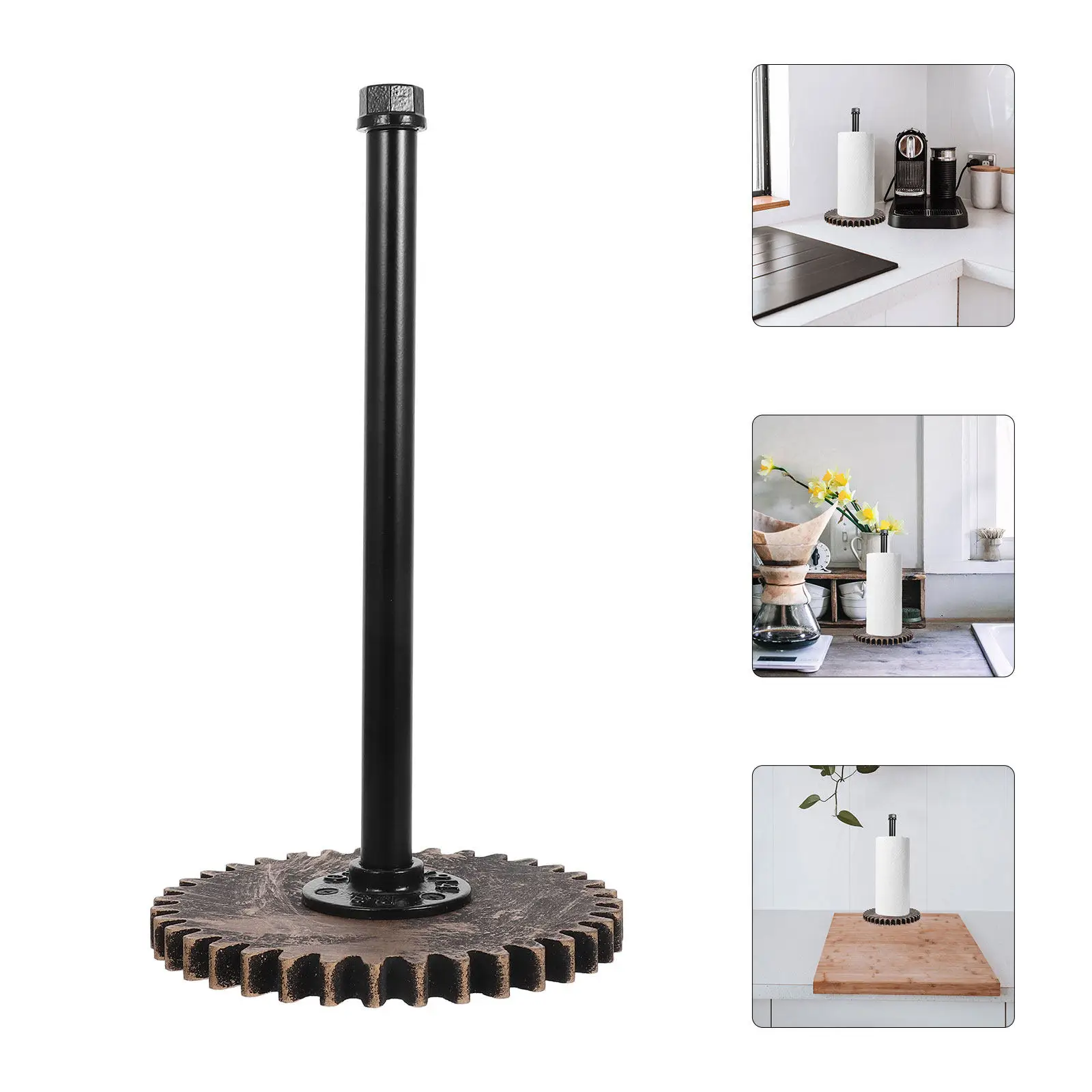 Portarrollos de Papel de Cocina de Hierro Industrial Vintage, Soporte para Encimera de Cocina o Baño, Dispensador de Rollo de Metal Rústico para Montar en la Pared