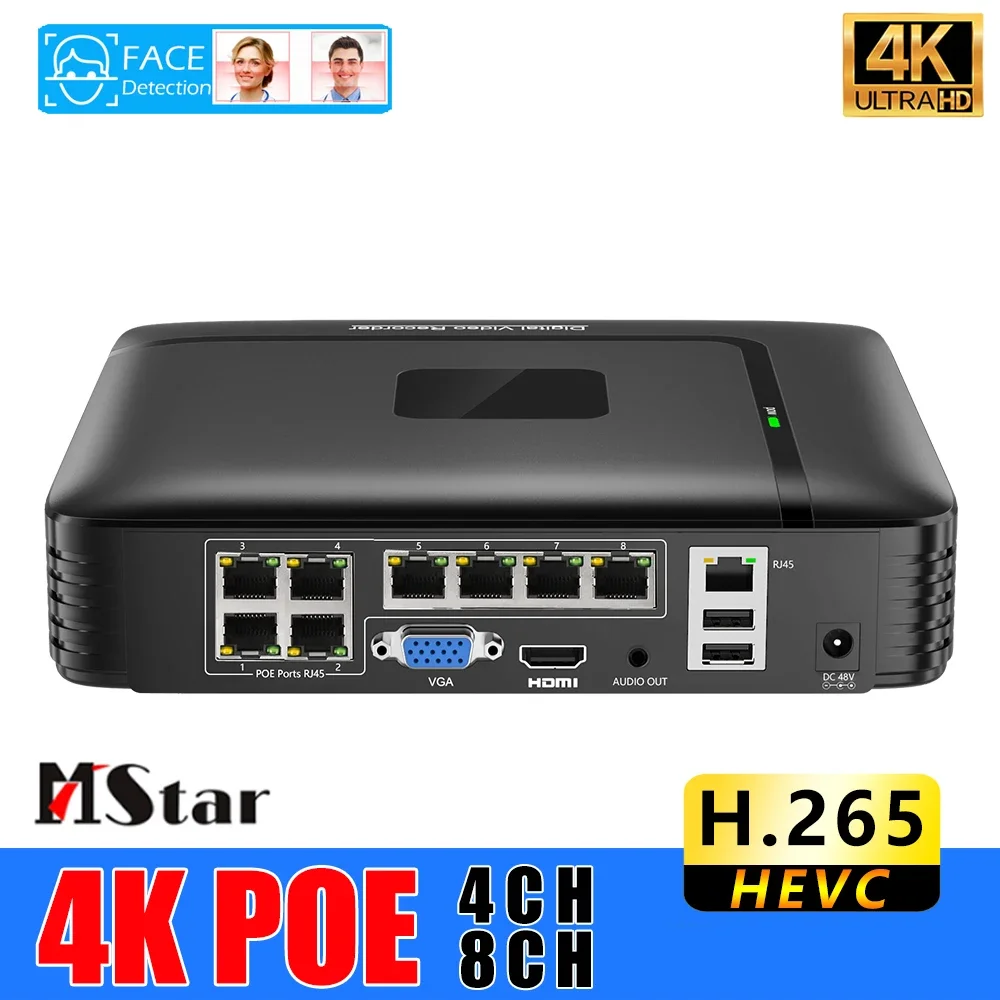 

Система видеонаблюдения, 4k, 8 Мп, Ultra HD, POE, NVR, H.265, 4/8 каналов, 48 В, для IP-камер, видеонаблюдения