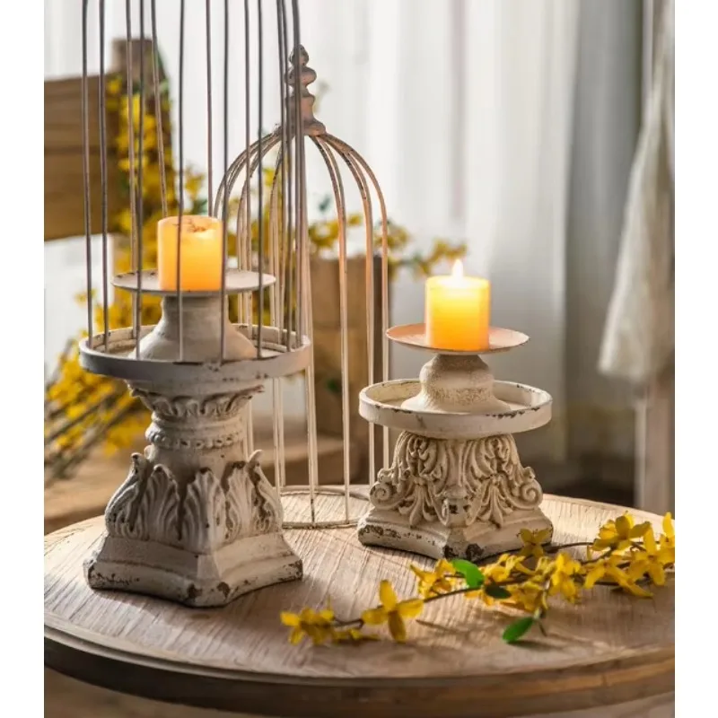 

American retro white birdcage candle holder romantic candle table decorative metal candle holder