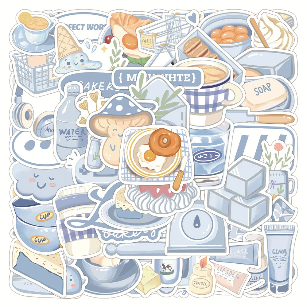 

10/30/60PCS Cute Blue Cartoon INS Style Stickers Aesthetic Decorative Stationery Luggage Phone DIY Kawaii Simple Sticker Gifts