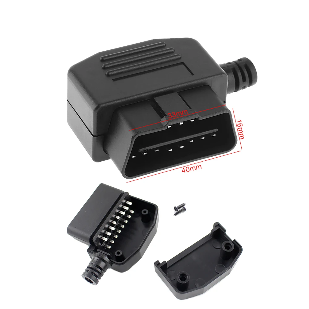 

OBD II OBD2 L-тип 16-контактный штекер Автомобильный разъем Кабель Провод Разъемы Разъем Разъем с корпусом и винтом Для большинства автомобильных инструментов DIY