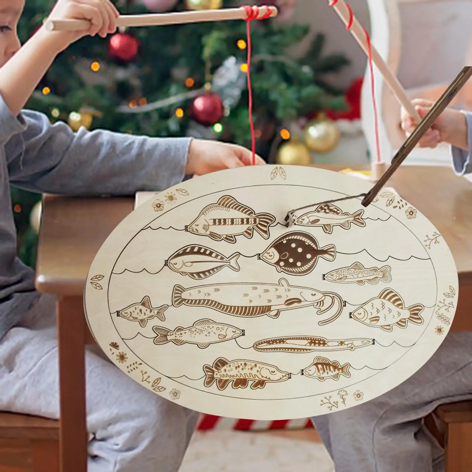 

Fishing Game Toy Set with Board, fish, Fishing Rod, Wooden Montessori Puzzle Game Board Toy for Toddlers