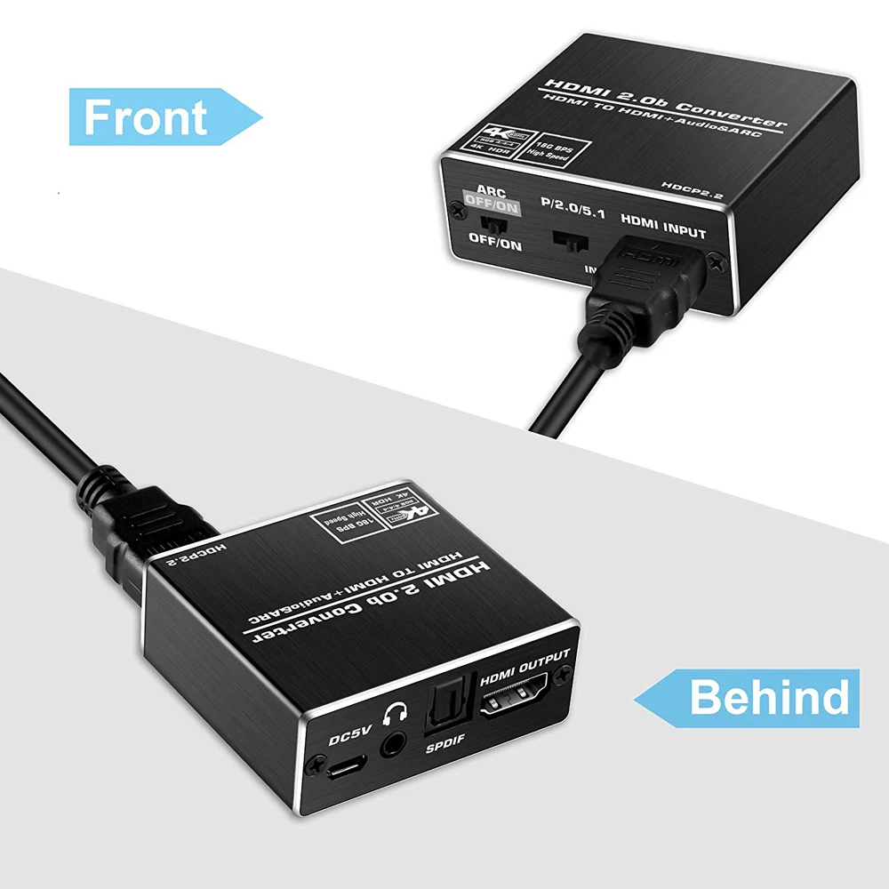 Extractor de audio HDMI 4K 60Hz HDMI 2,0 Extractor de audio divisor de arco 5,1 canales HDMI a toslink convertidor de audio para PS5 Xbox series X