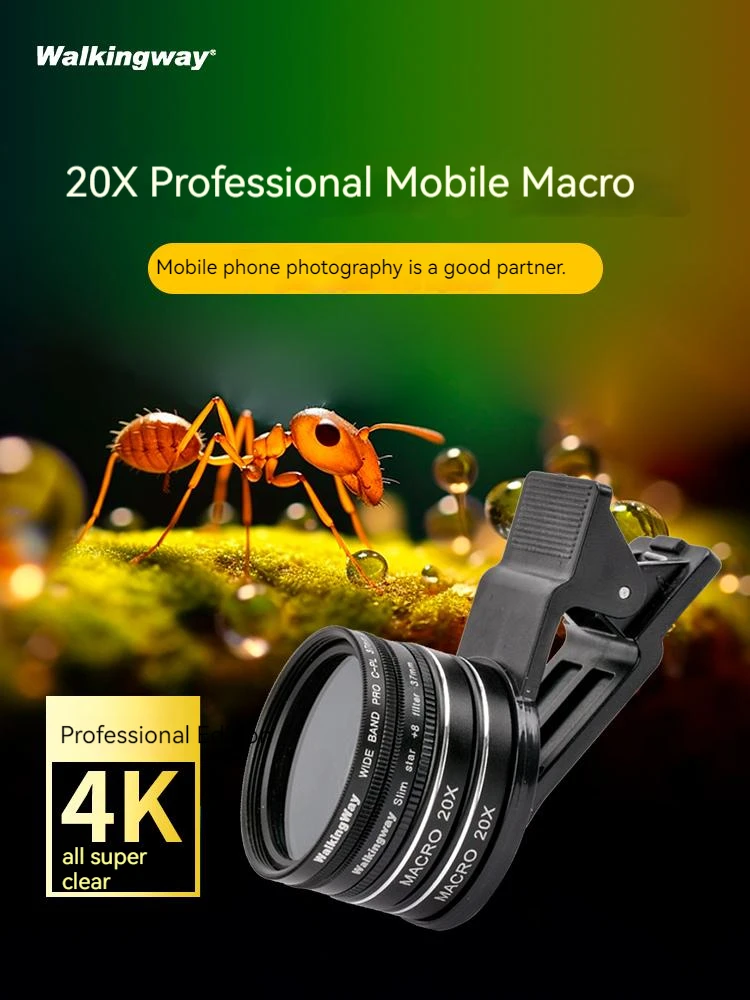 Walking Way 4K 20X 37MM Mobile Phone Macro Lens for phone Photography Professional 40X HD Macro Lens for Smartphone Diamond Ring