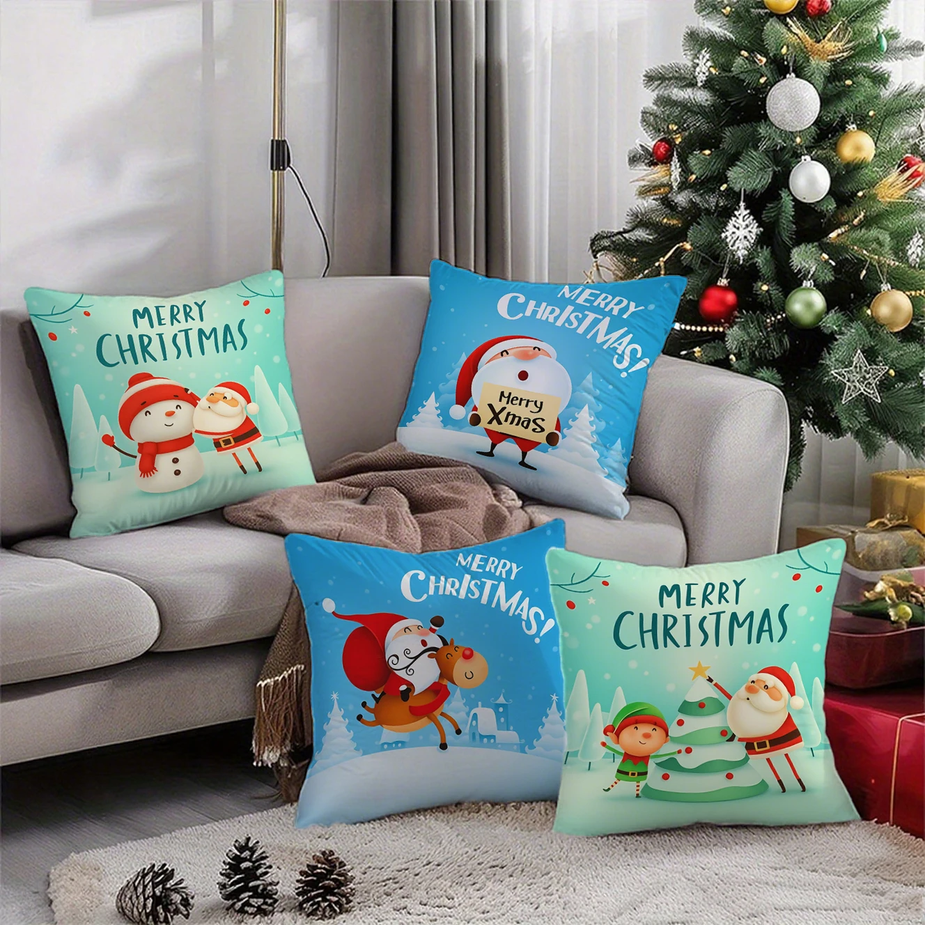 Cute Christmas Cartoon Pattern Cushion Cover Suitable for Sofa Bedroom Car Pillow Cover
