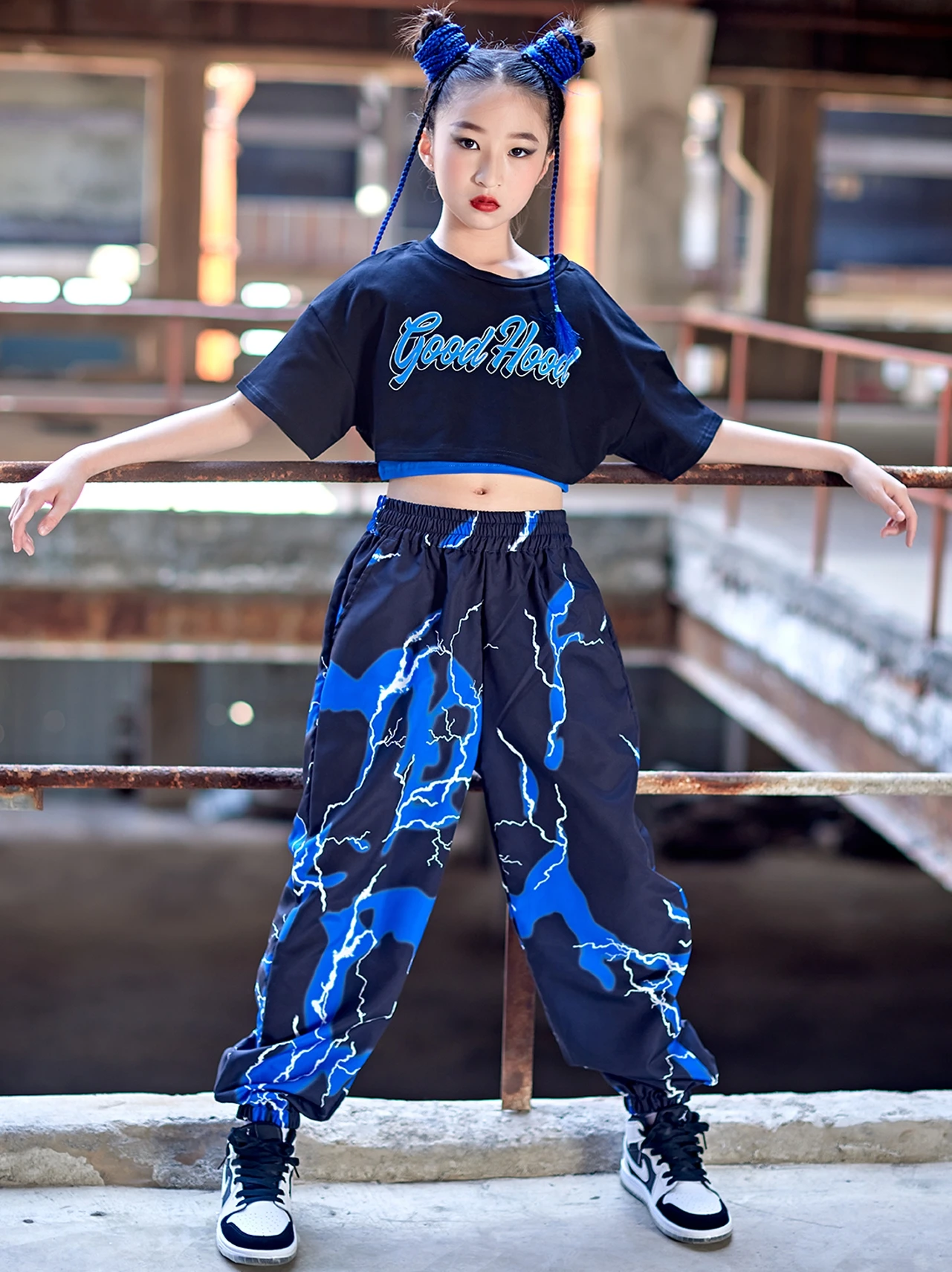 Hip Hop Casual Topกางเกงเด็กTracksuitวัยรุ่นเครื่องแต่งกายเวทีแฟชั่นแสดงเต้นรําเสื้อผ้าเด็กหญิงชุดStreetwear