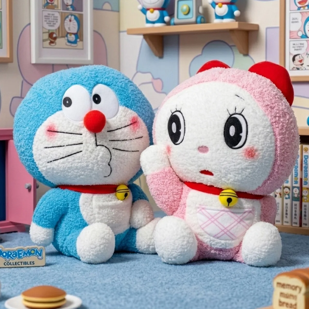 Cute Curly Fleece Doraemon Dorami Plush Set, Blush Cheek Pout Expression Doll, Lovely Desktop Ornament Gift for Anime Fans