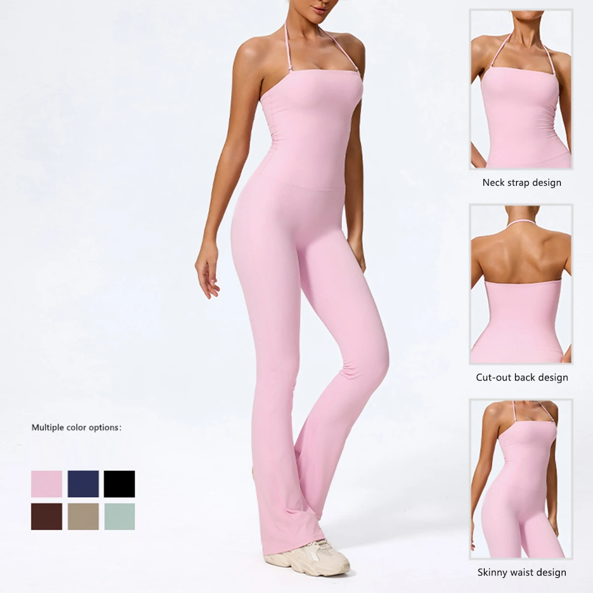 New Summer Women Sleeveless Hang Neck Jumpsuit Backless Flared Activewear Female Yoga Clothes Sport Outfit For Woman Overalls