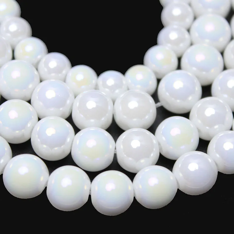 Natural AB Color Porcelain White Crystal Beads Glass Round Loose Beads For Jewelry Making DIY Necklace Bracelet 15inches 6/8/10m