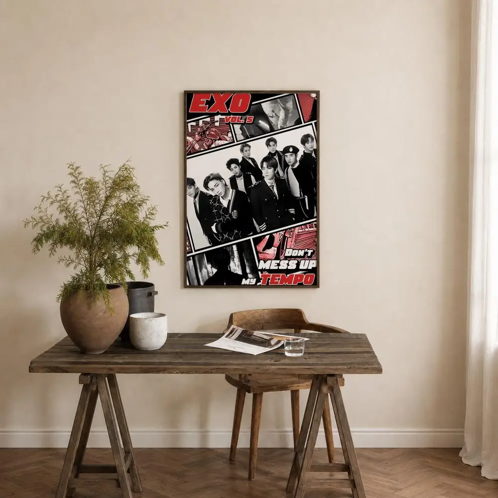 Boy Group EXO Poster Self‑Adhesive Waterproof PP Poster Coffee House Bar Wall Art Sticker Room Home Decor