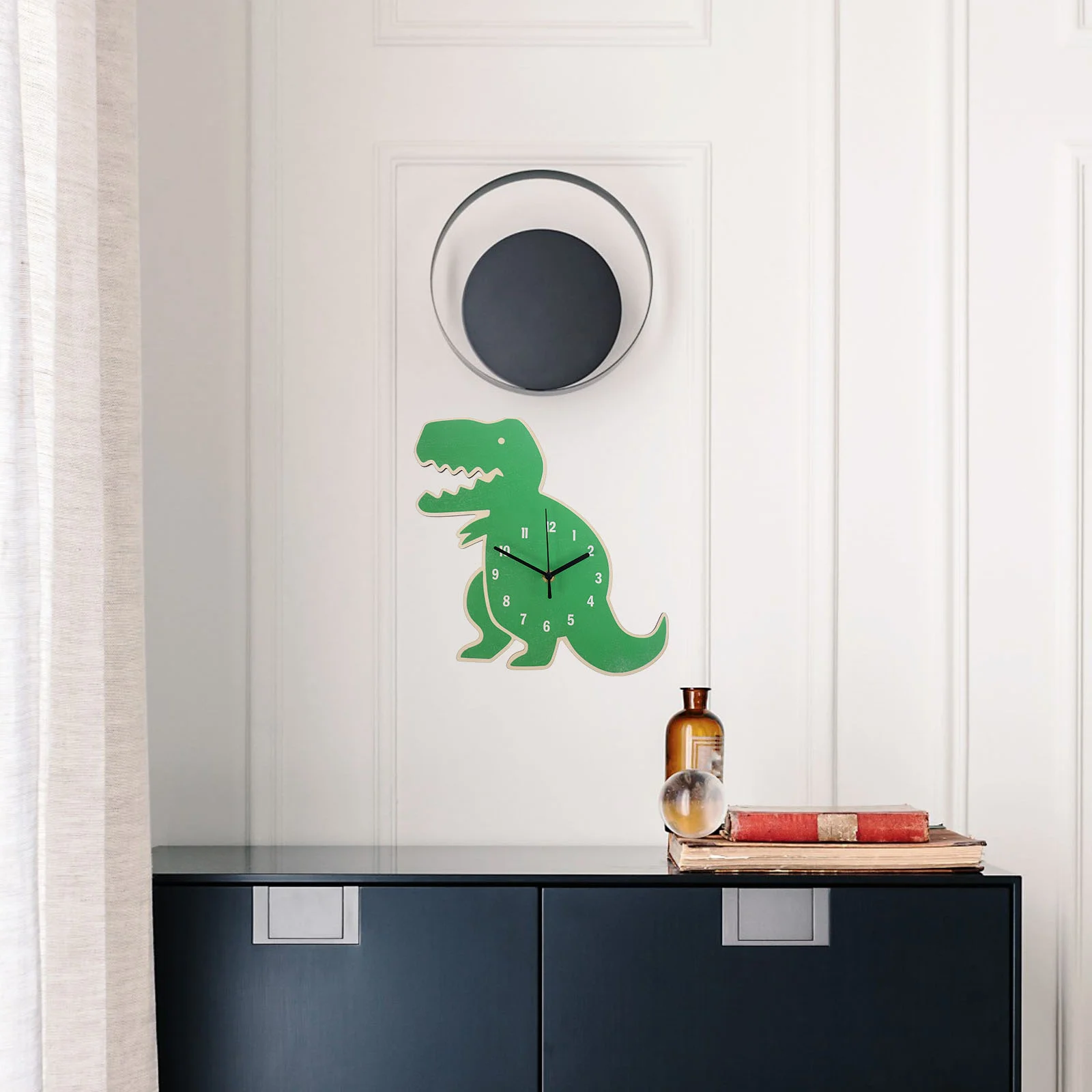 Little Clock Dinosaur Student for Nightstand Home Cartoon Basswood Decorative Table Kids Room