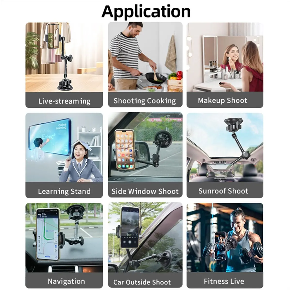 Lanparte Car Phone Holder Universal Magic Arm Suction Car Phone Stand Mount Windshield Window Glass Dashboard Vlog