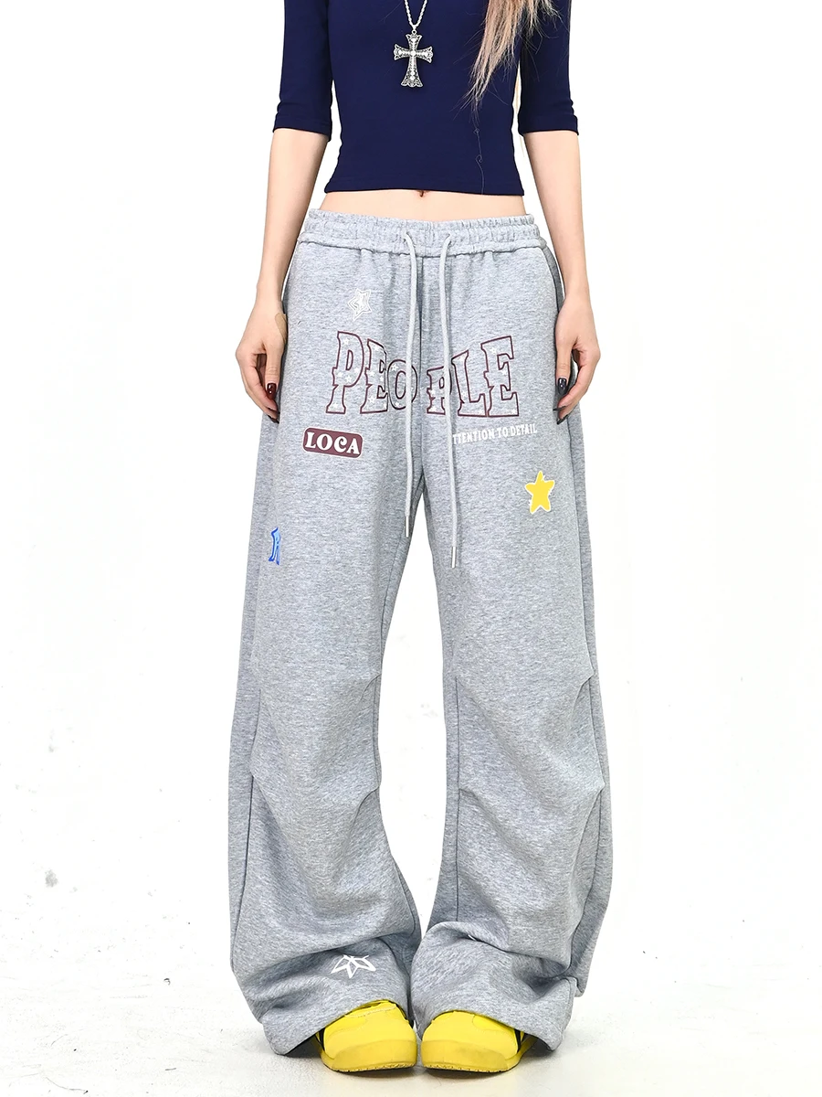 

Женские повседневные брюки Stars Letter, свободные, широкие, в пол, весенние, новые, удобные, свободного кроя, в американском стиле, модные