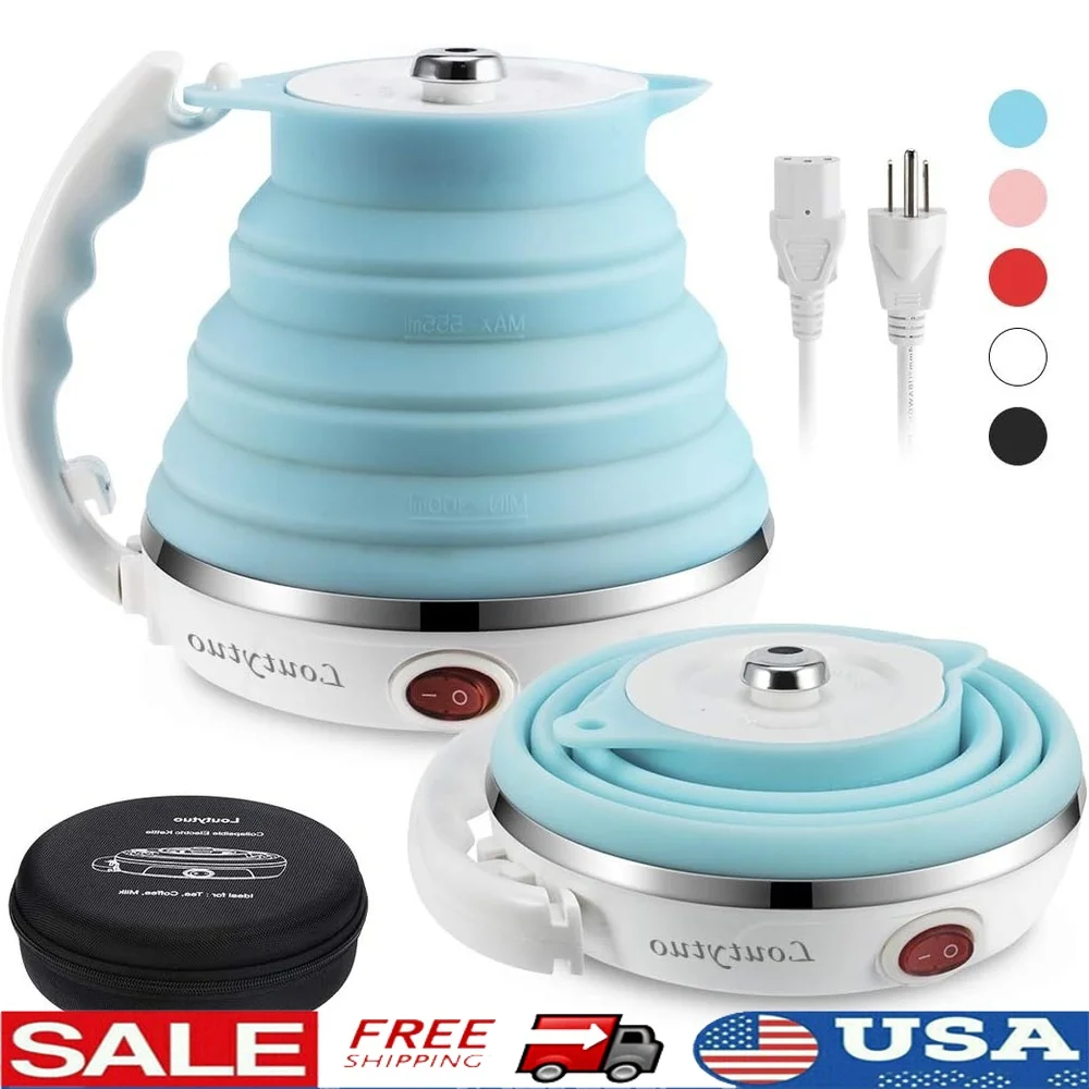 

Ультратонкий портативный складной электрический чайник из нержавеющей стали 304, дорожная сумка с двойным напряжением и защитой от выгибания и сухости