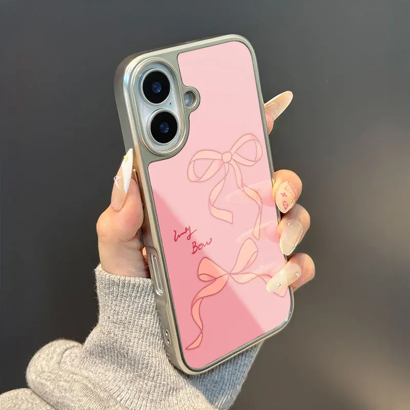 Розовый чехол для телефона с милым бантом для iPhone 11/12/13/14/15/16/17 Pro Max AIR PLUS, эпоксидный чехол для телефона, ТПУ, защита от падения