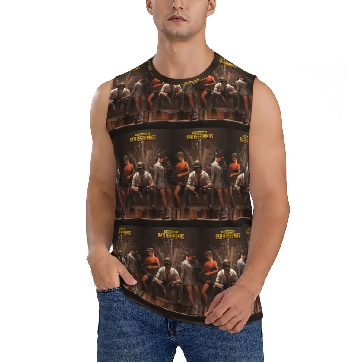 Pubg Battlegrounds Shooting Game Men Sleeveless Tank Tops Quick Dry Breathable Gym Fitness Running Summer Casual Sport Vest