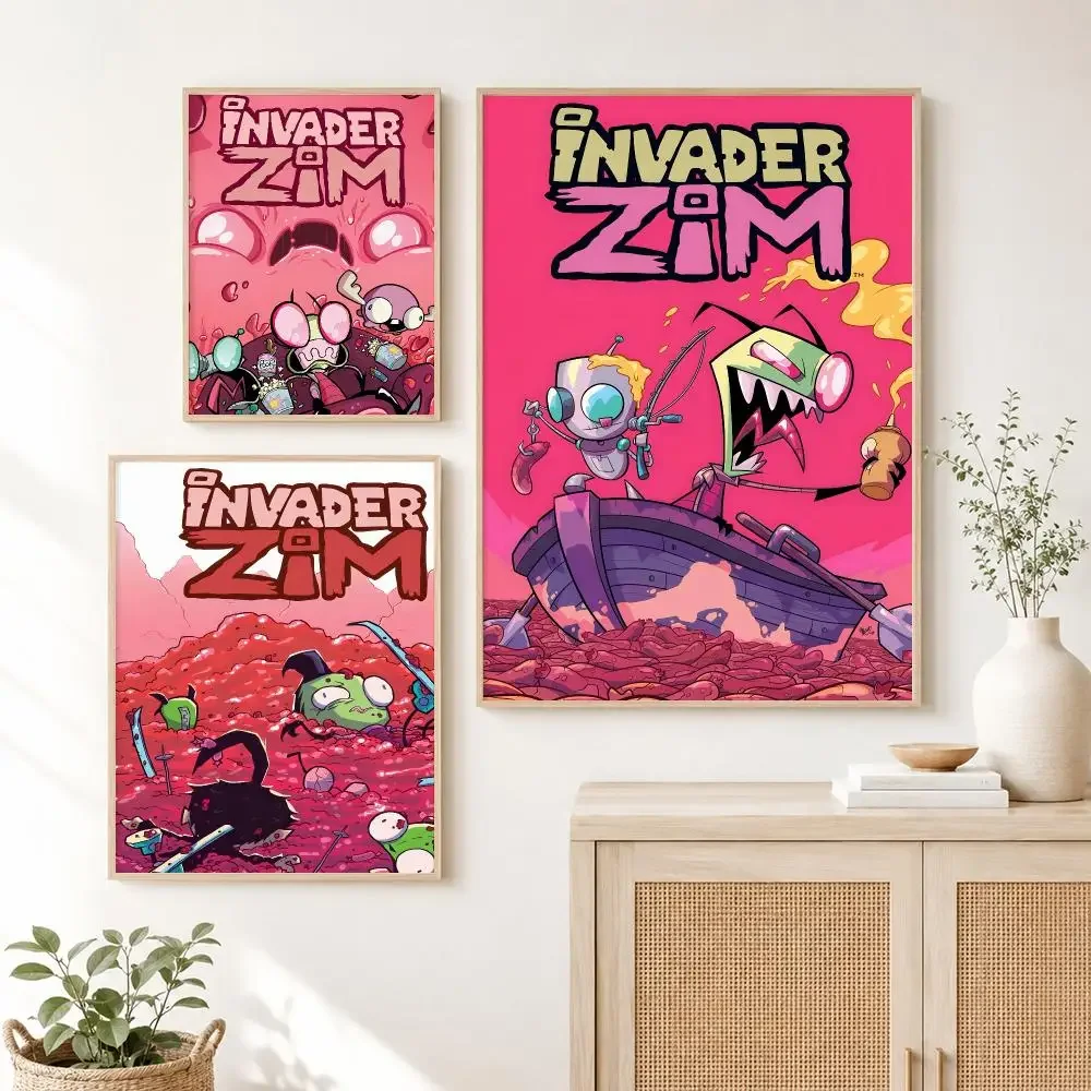 Classic cool cartoon I-Invader ZimES Anime Poster Self Adhesive Wall Art Decor for Bedroom Living Room Office Home Decor Gift