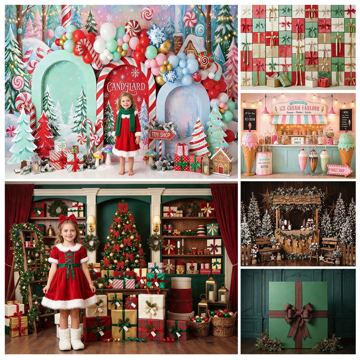 Festive Christmas Red Gift Boxes Candy Cane Photography Backdrop For Kids Newborn Child Holiday Portrait Photo Studio Prop