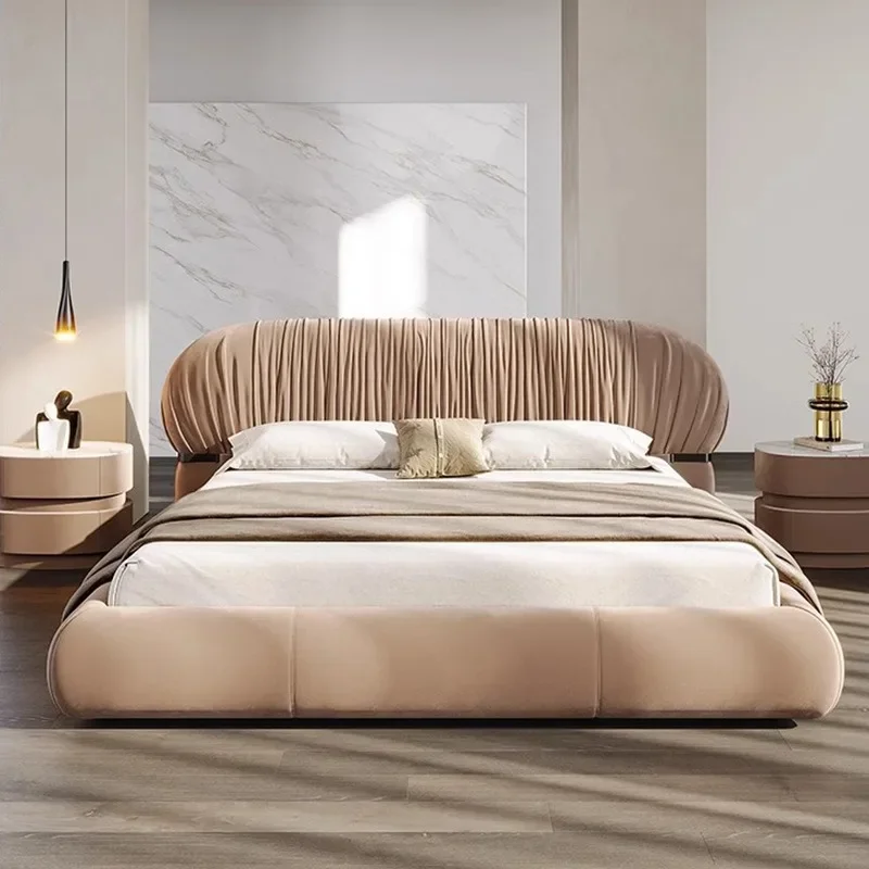 Italian light luxury pleated fabric bed high-end matte cloth soft bag bed master bedroom 1.8 meters double wedding