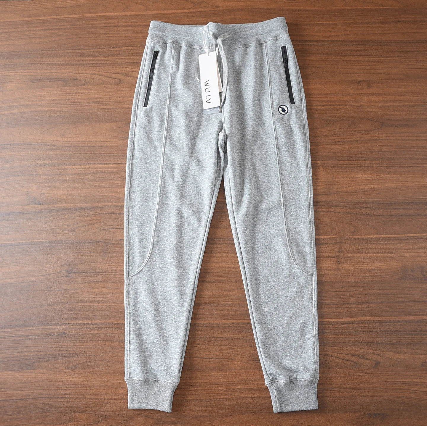 Spring Autumn New American Retro Embroidery Sweatpants Men's Simple 82% Cotton Washed Drawstring Sports Casual Ankle-tied Pants
