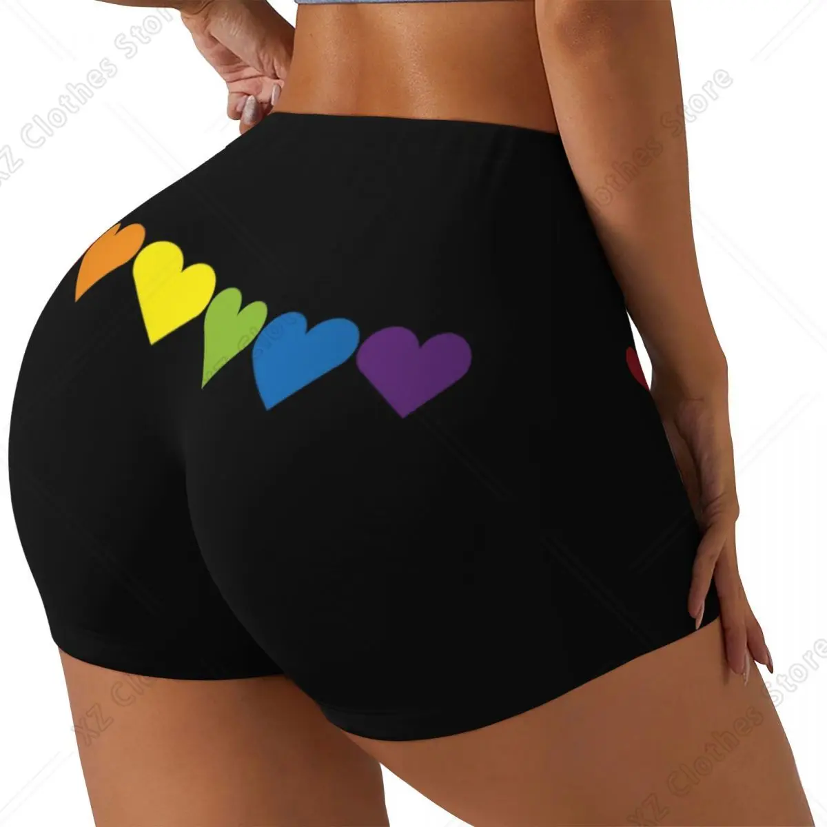 Custom LGBT Pride Hearts Biker Running Gym Shorts Women Gay Lesbian GLBT Athletic Workout Yoga Shorts