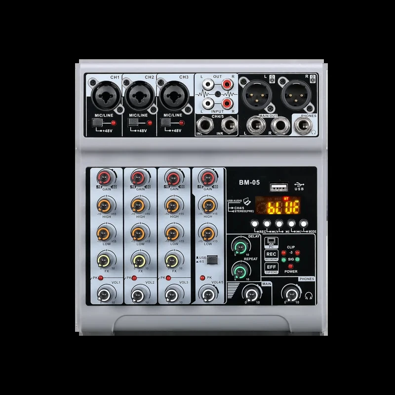 

BM-05 5-канальный аудиомикшер, DJ-контроллер, профессиональная аудиомикшерная консоль с USB и встроенным беспроводным подключением, студийное оборудование