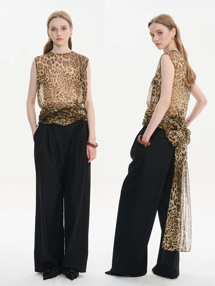 

Женская блузка YMAIMAI Wild Revival из шелкового атласа с леопардовым принтом, на одно плечо, свободного кроя, во французском стиле