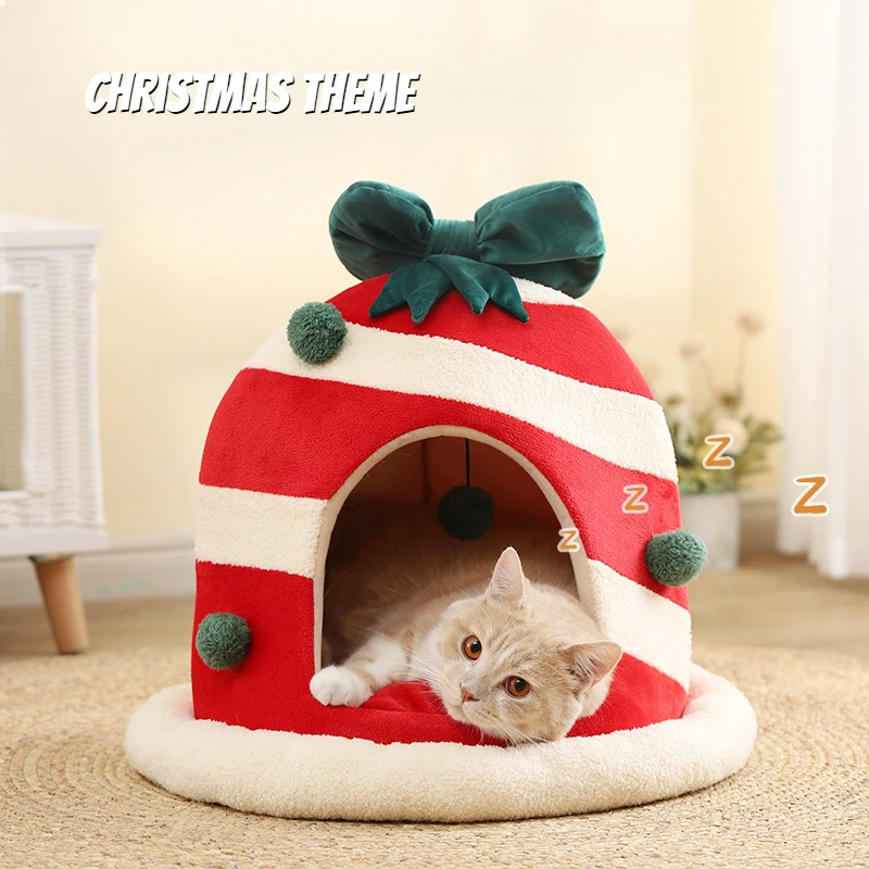 2024 New Pet Christmas Cat Nest Dual Use Halloween Fully Closed Pet Nest Winter Warm Dog Nest