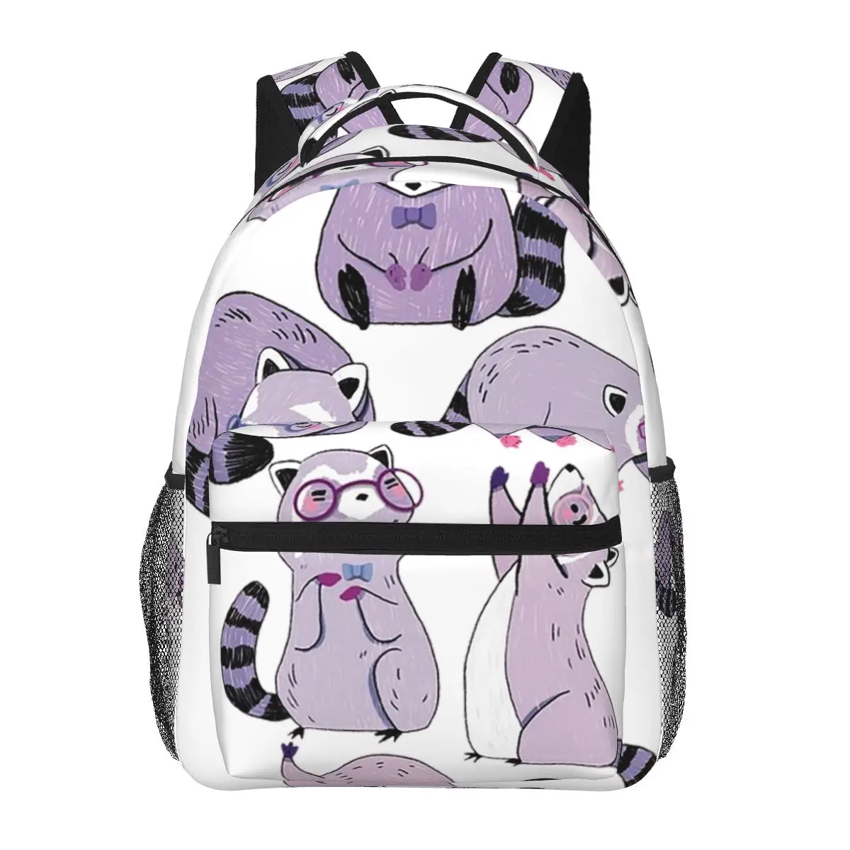 Nerdy Raccoons - Cute Purple And Pink Cartoon Animal Pattern Backpacks Boys Girls Bookbag School Bags Kids Rucksack Shoulder Bag