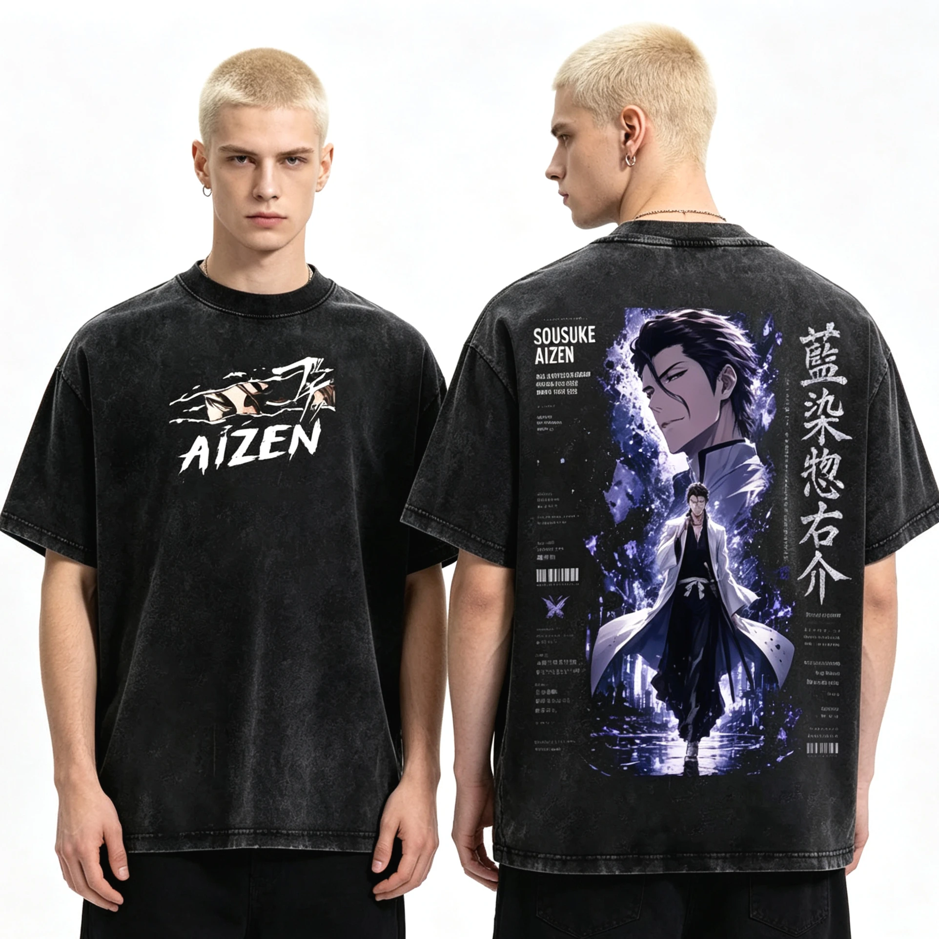 Hot Sale Summer Anime BLEACH Aizen Sousuke Manga Washed T Shirts Y2K Men Women Harajuku Cotton Gothic Round Oversized T-shirts