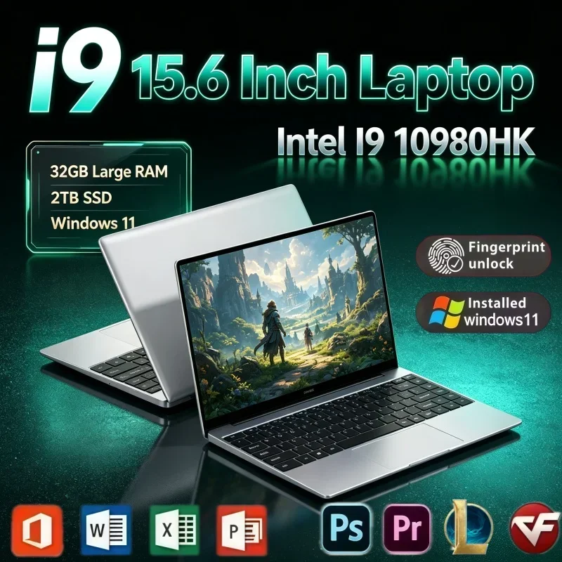 New Arrival 15.6 Inch Laptop Intel Core I9 10980HK Windows 11 32GB RAM 2TB SSD Fingerprint Unlock Computer For Daily Use