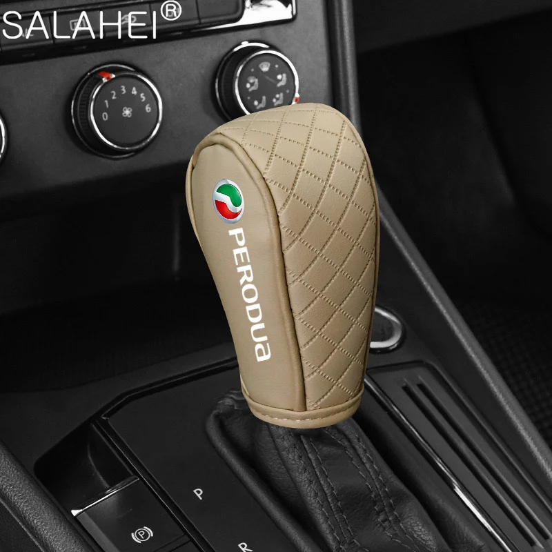 Car PU Leather Gear Shift Knob Cover Non-Slip Grip Handle Protective Covers For Perodua Daihatsu Terios LA600S Myvi Alza Axia