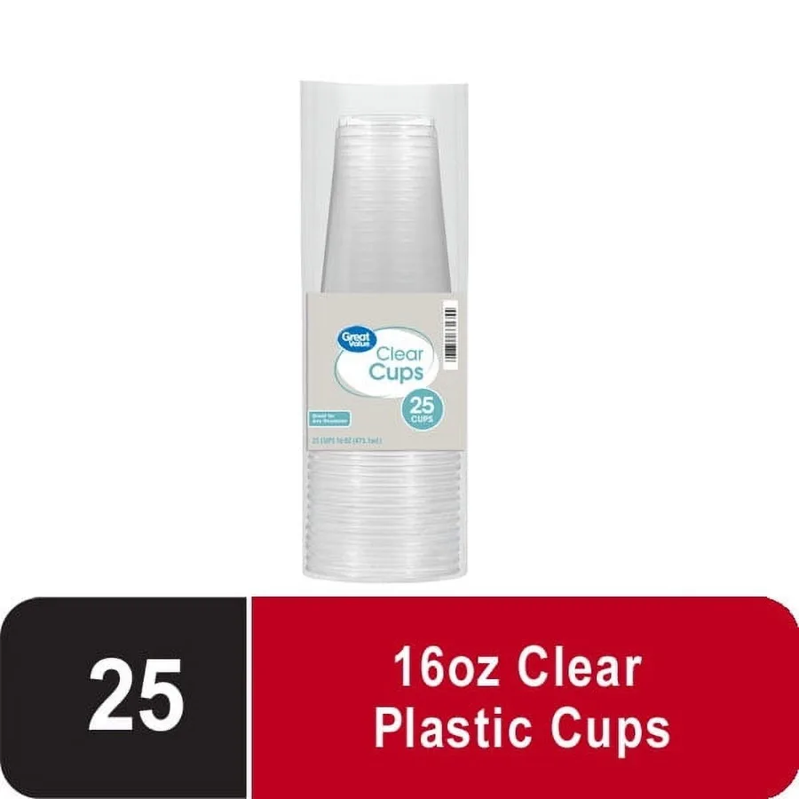 

Great Value Disposable Plastic Cups Clear 16 oz 25 Count