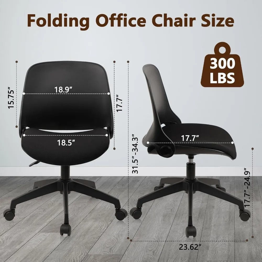 كرسي مكتب دوار قابل للتعديل مع عجلات لاستخدام الكمبيوتر المكتبي المنزلي - كرسي مهام أسود قابل للطي لمقعد مريح #3