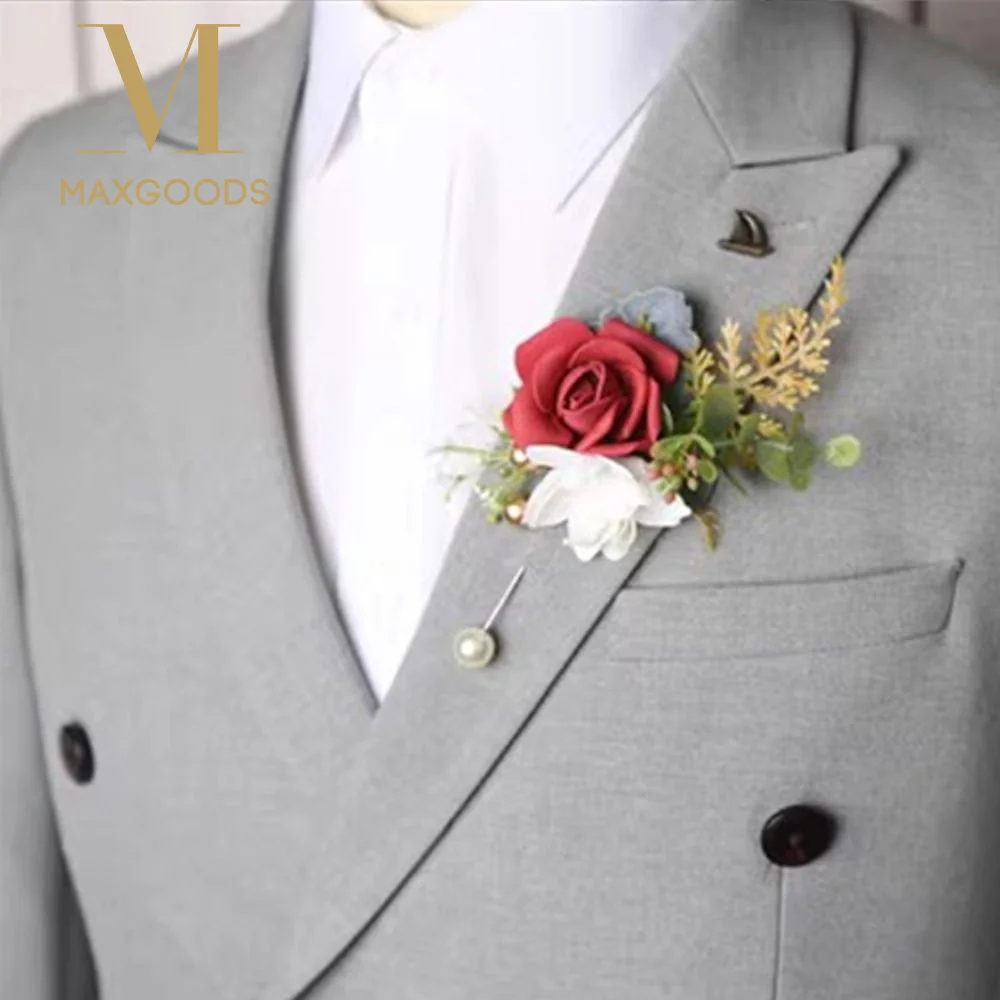 Silk Cloth Wedding Boutonniere Artificial Party Decoration Rose Flower Brooch Flower Buttonhole Corsage Wedding Decoration