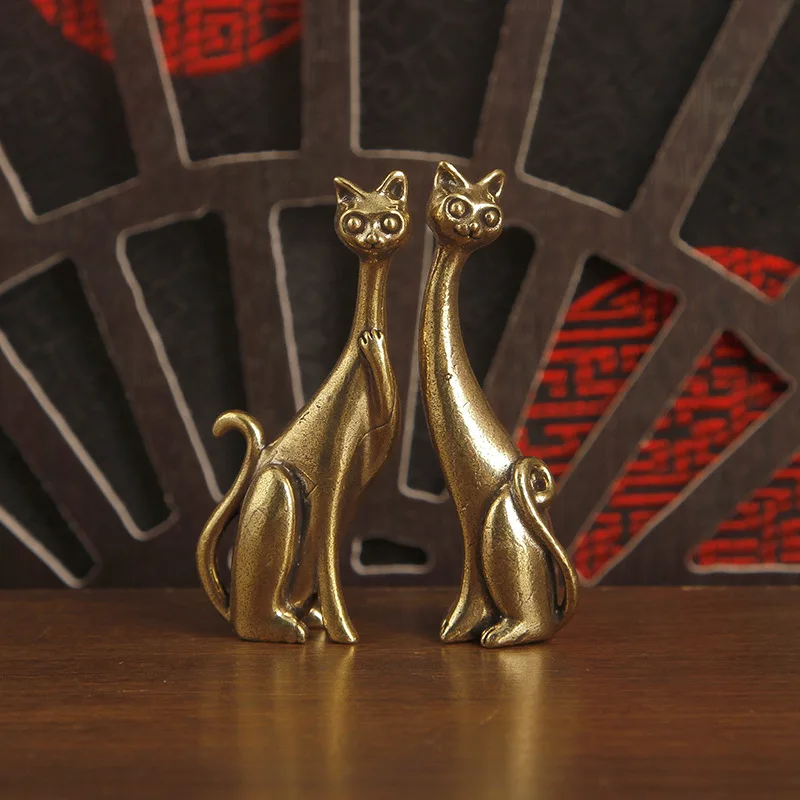 1/6pcs Brass retro creative long neck cat ornament European and American style cat desktop ornament