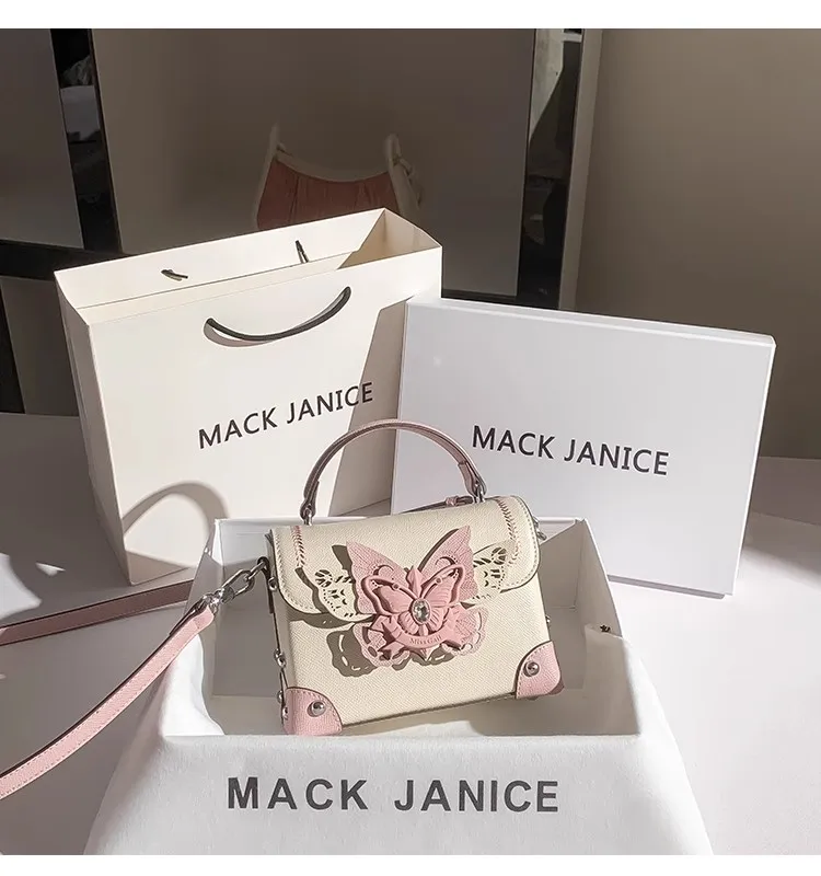 

Fashion Pink Color Butterfly Square Box Luxury Clutch Purse High Quality Women Handbag Textured Leather Shoulder Messenger Bag