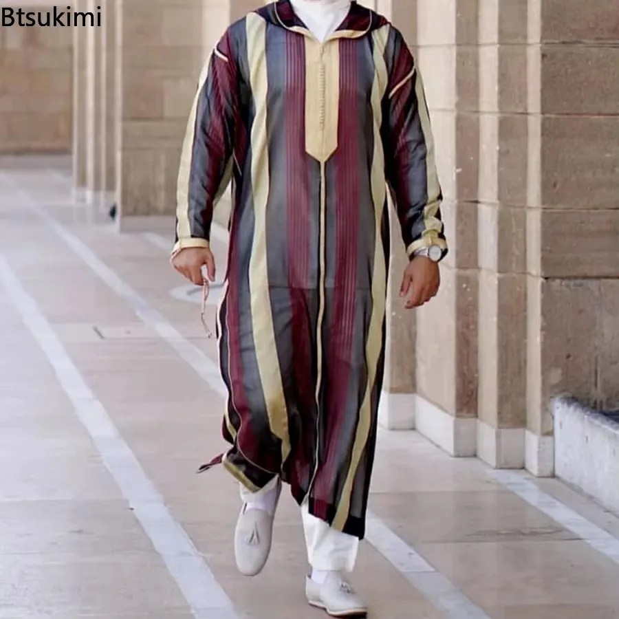 New 2025 Traditional Muslim Clothing Eid Middle East Jubba Thobe Men Thobe Arab Muslim Robes with Long Sleeves Gifts for Husband