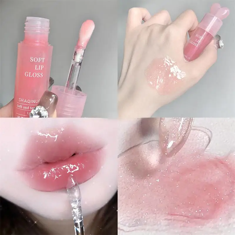 Crystal Peach Lip Oil Hydrating Mirror Lip Gloss Tinted Plumper Moisturizing Lip Care Treatment Makeup Colored Lipstick Balm