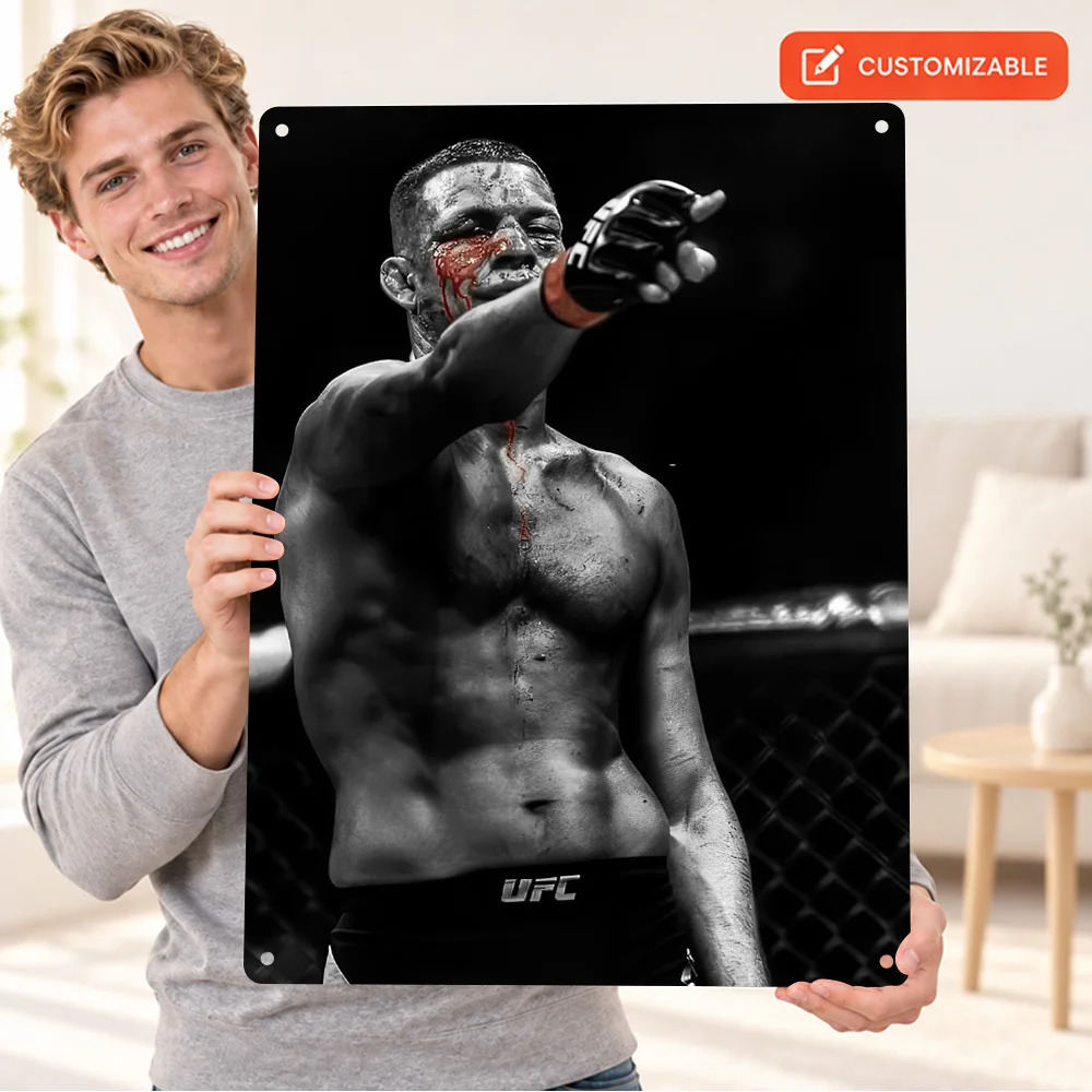Nate Diaz Pointing Pose Printed Poster Personalized Aluminum Metal Sign Finger Monochrome Graphic Wall Art For Training Room