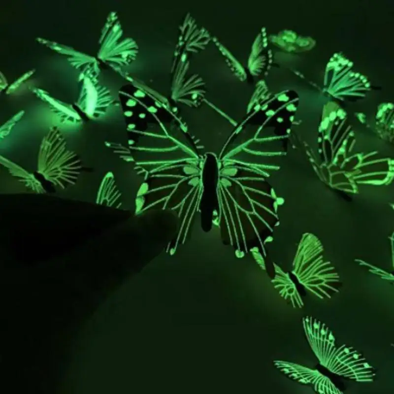 12Pcs Fashion 3D Luminous Butterfly Creative Wall Sticker For DIY Wall Stickers Modern Wall Art Home Decorations DIY Gift