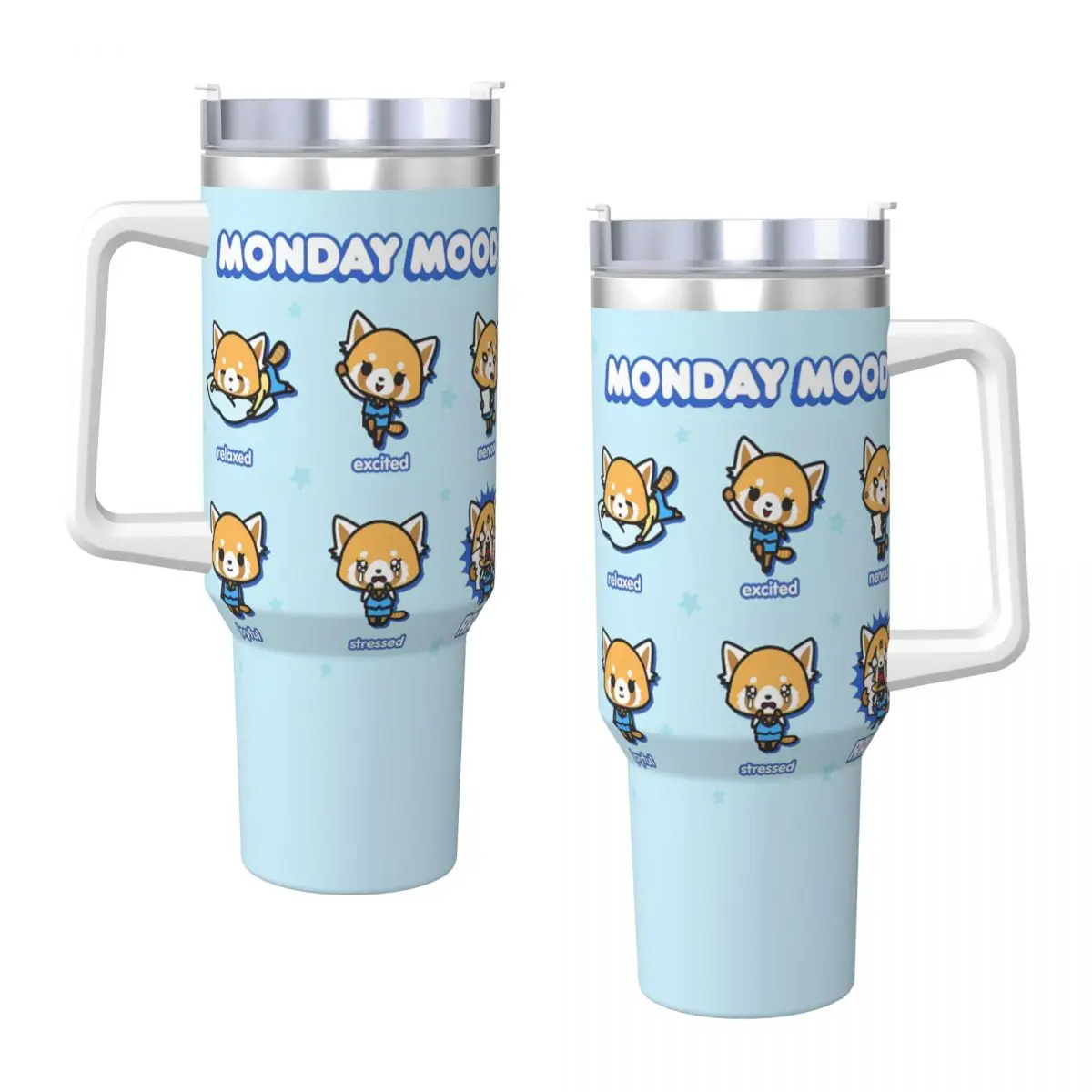 Stainless Steel Tumbler Aggretsuko Monnday Mood Mugs Cup With Straws Hot Drinks Water Bottle Portable Large Capacity Coffee Mug