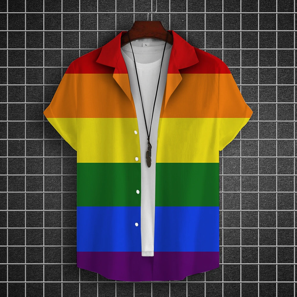 Camicie hawaiane da uomo estive stampa arcobaleno manica corta Top Fashion semplice abbigliamento da uomo di alta qualità camicia oversize allentata